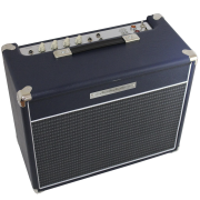 Amplificador valvulado AcedoAudio VL15 azul marinho tela preta e cinza fosco